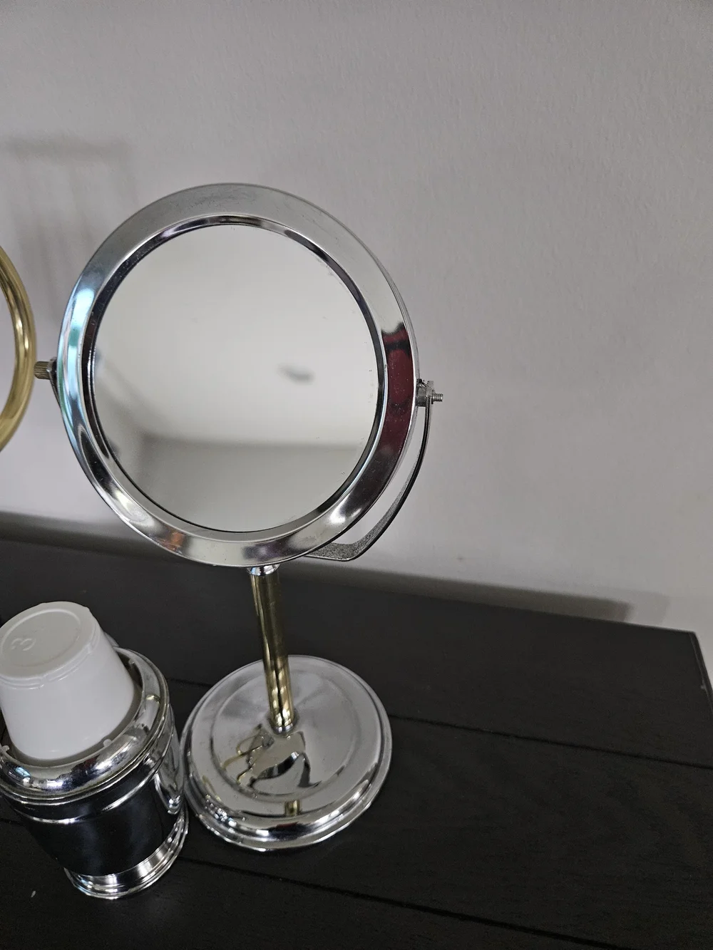 Chrome and Gold Double-Tone Vanity Set with Round Mirror